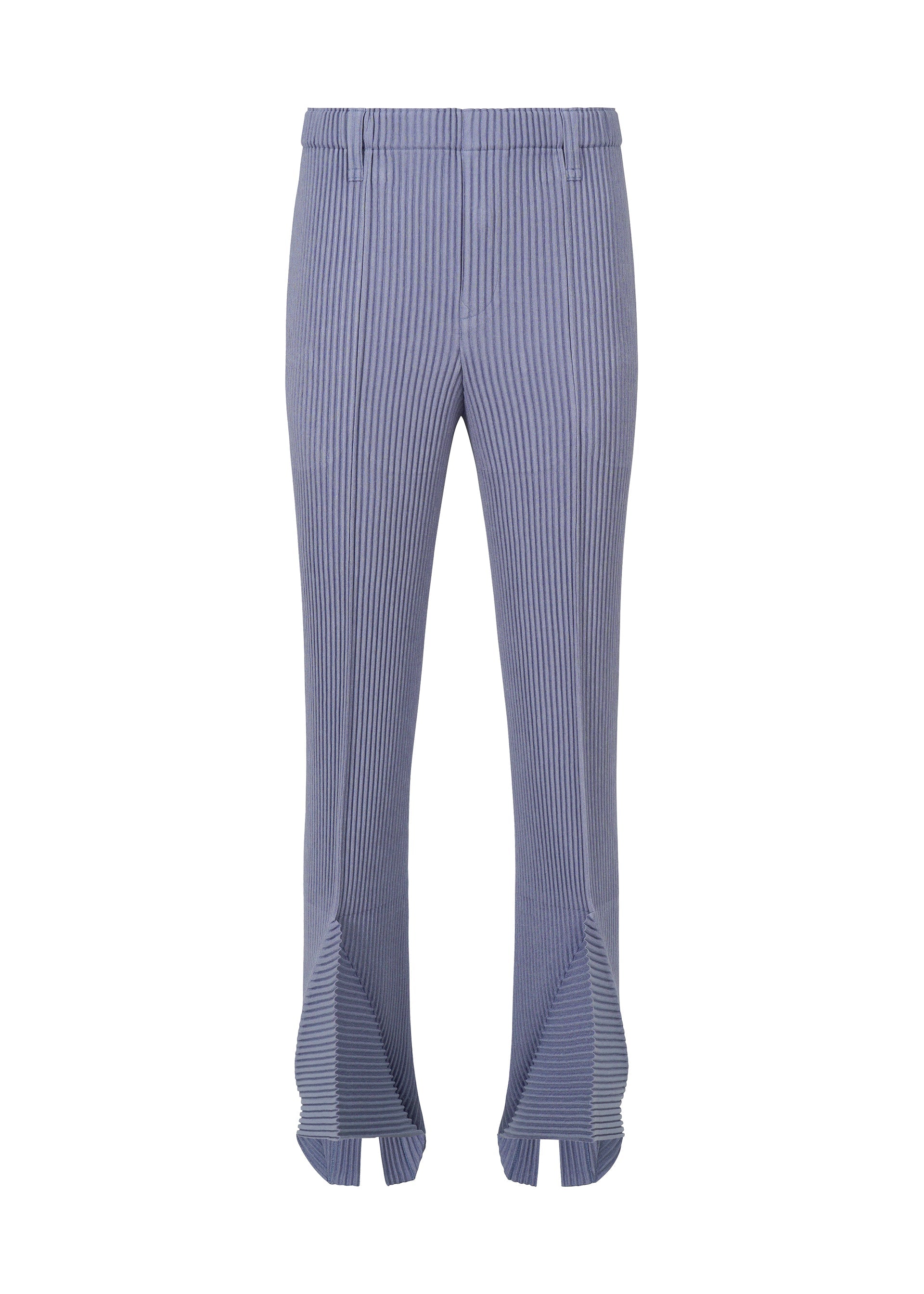 A product shot of the Homme Plisse Issey Miyake LINEN LIKE pants in blue (72), recurring_style.