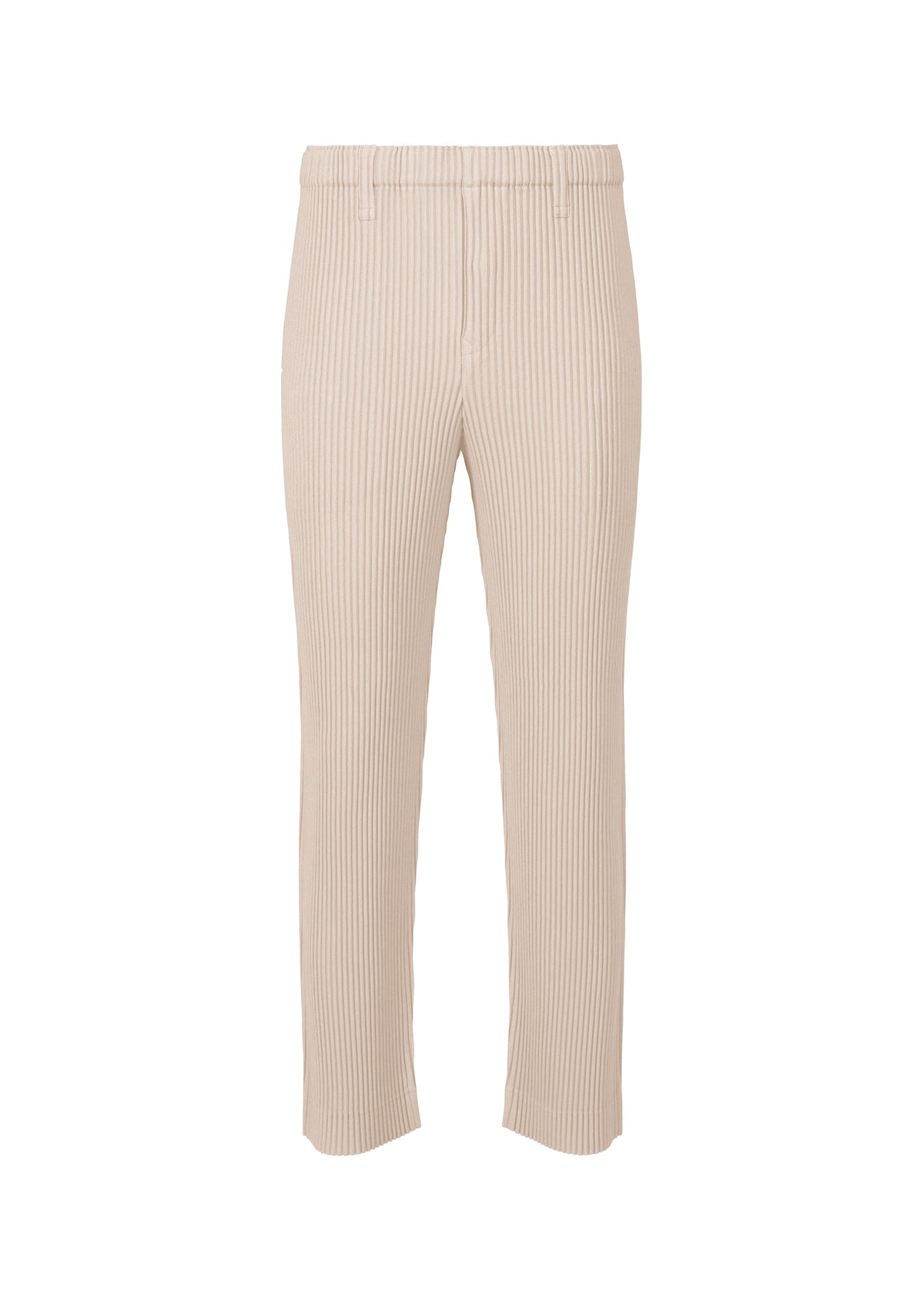 A product shot of the Homme Plisse Issey Miyake LINEN LIKE trousers in beige (40), recurring_style.