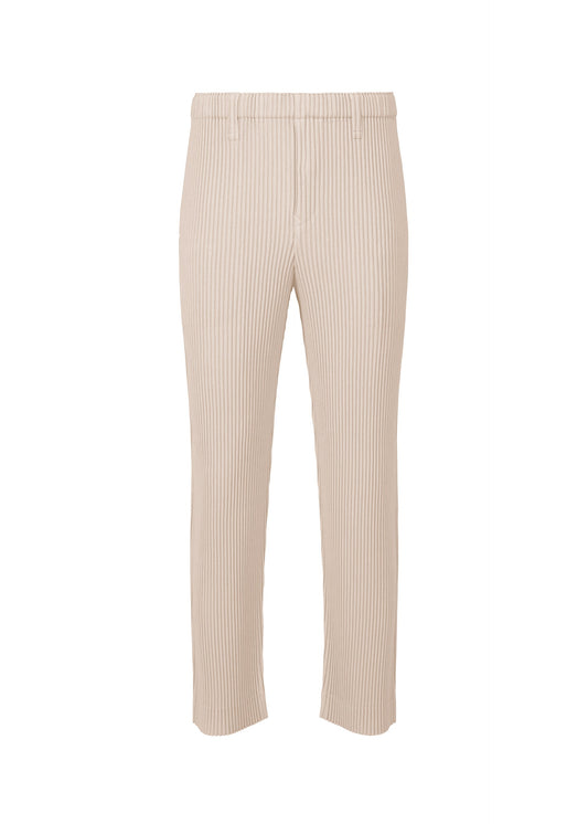 A product shot of the Homme Plisse Issey Miyake LINEN LIKE trousers in beige (40), recurring_style.