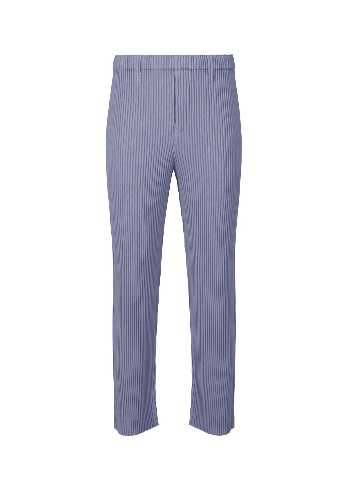 A product shot of the Homme Plisse Issey Miyake LINEN LIKE trousers in blue (72), recurring_style.