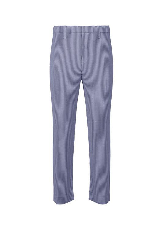 A product shot of the Homme Plisse Issey Miyake LINEN LIKE trousers in blue (72), recurring_style.