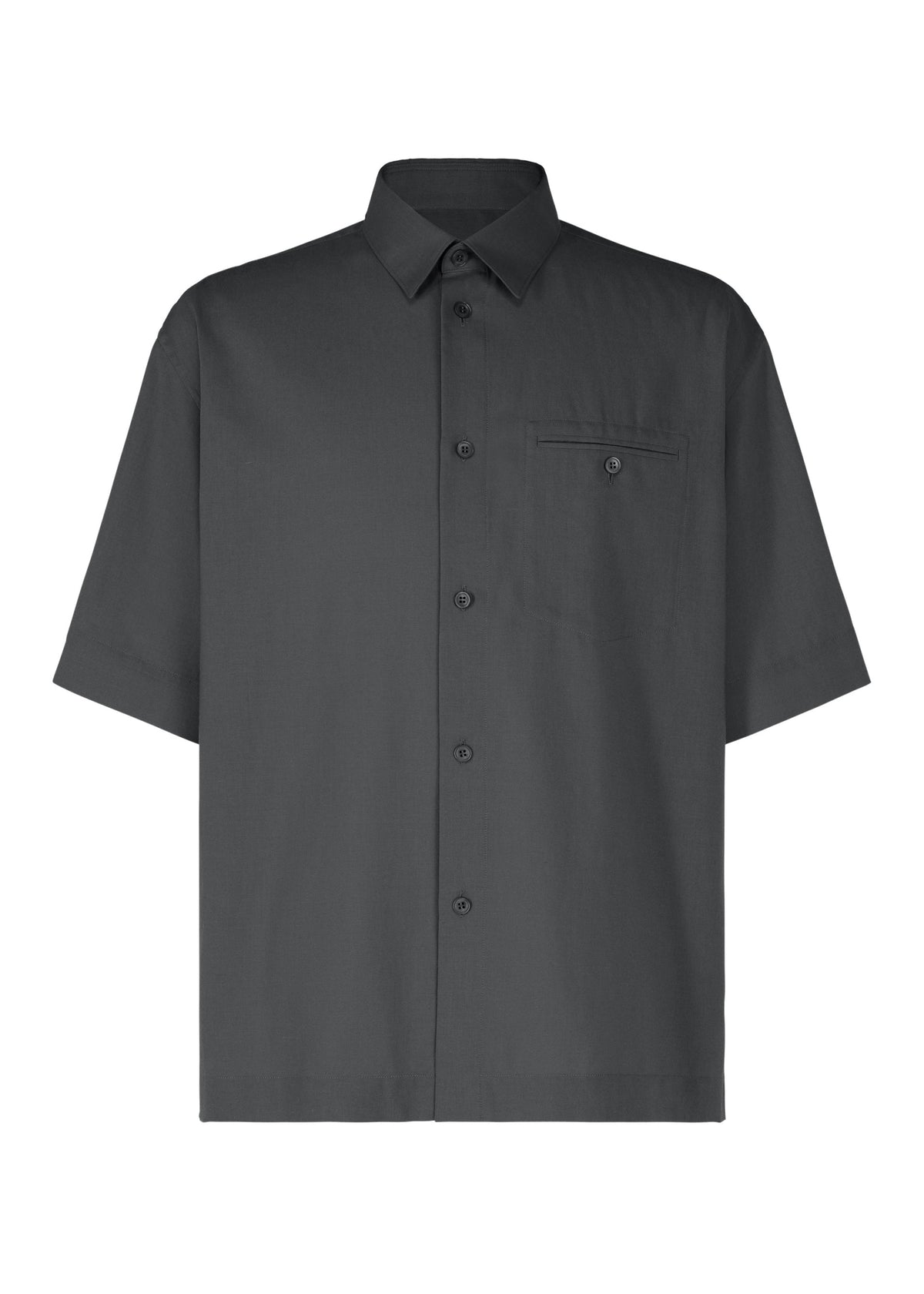 A product shot of the Homme Plisse Issey Miyake PL RAMIE SHIRT shirt in charcoal (14), recurring_style.