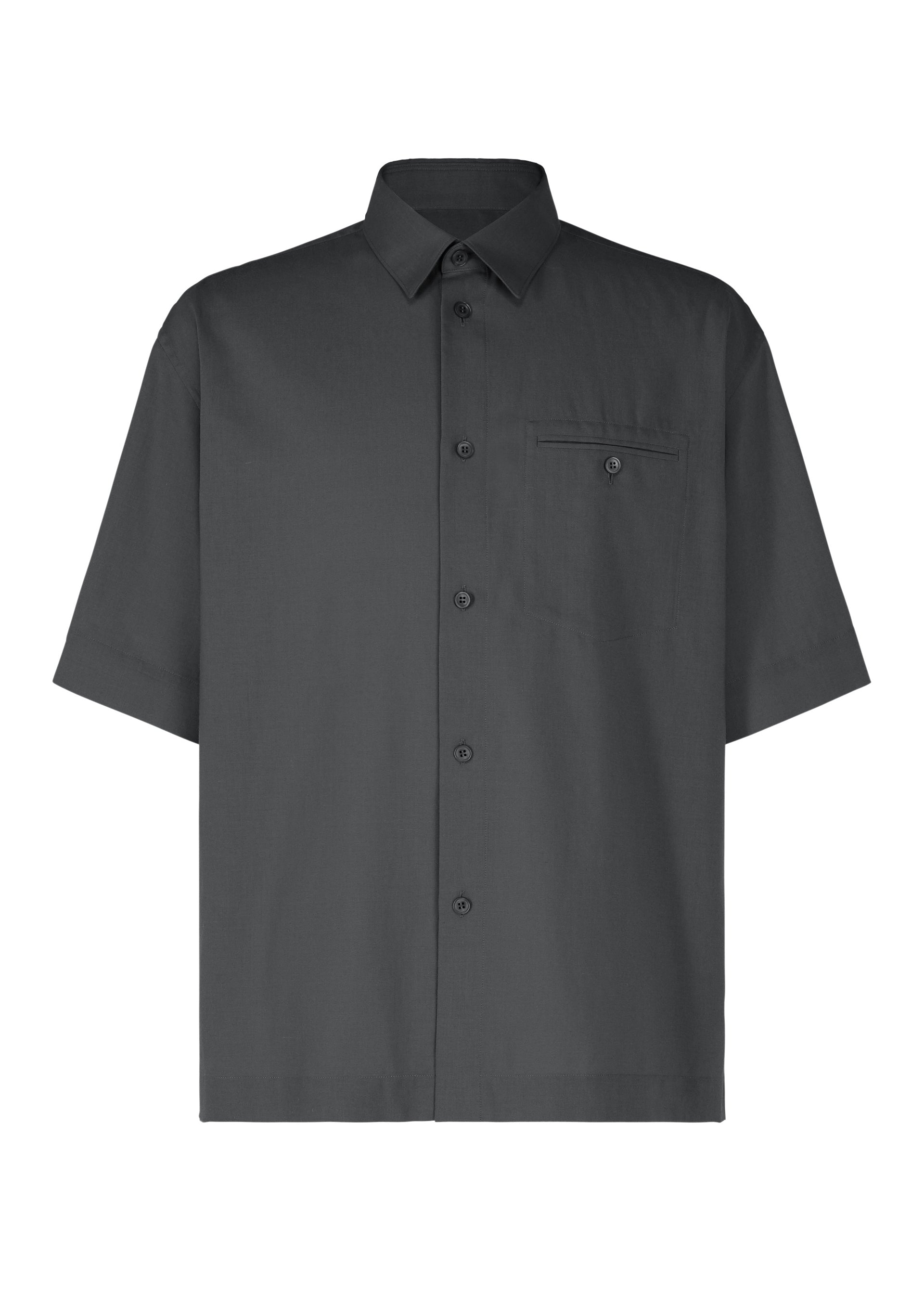 A product shot of the Homme Plisse Issey Miyake PL RAMIE SHIRT shirt in charcoal (14), recurring_style.