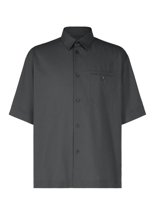 A product shot of the Homme Plisse Issey Miyake PL RAMIE SHIRT shirt in charcoal (14), recurring_style.