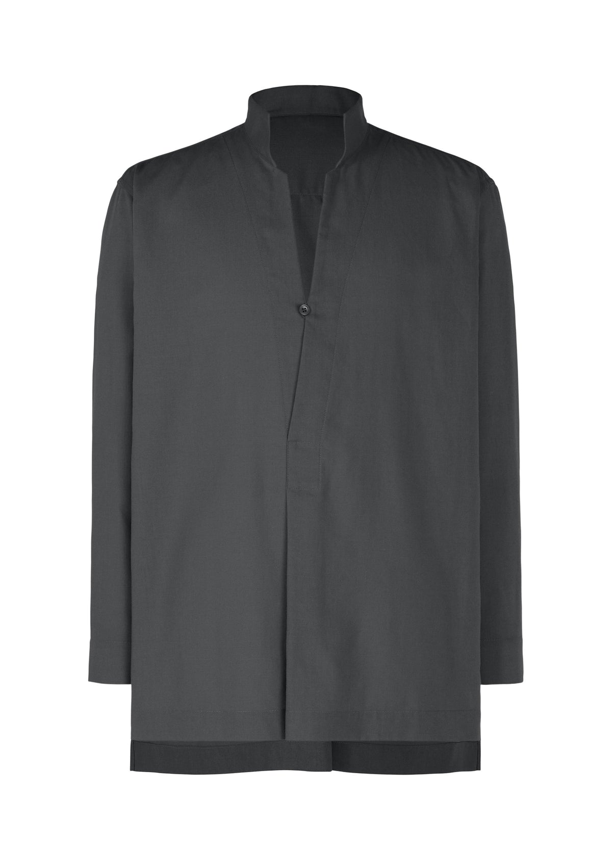 A product shot of the Homme Plisse Issey Miyake PL RAMIE SHIRT shirt in charcoal (14), recurring_style.