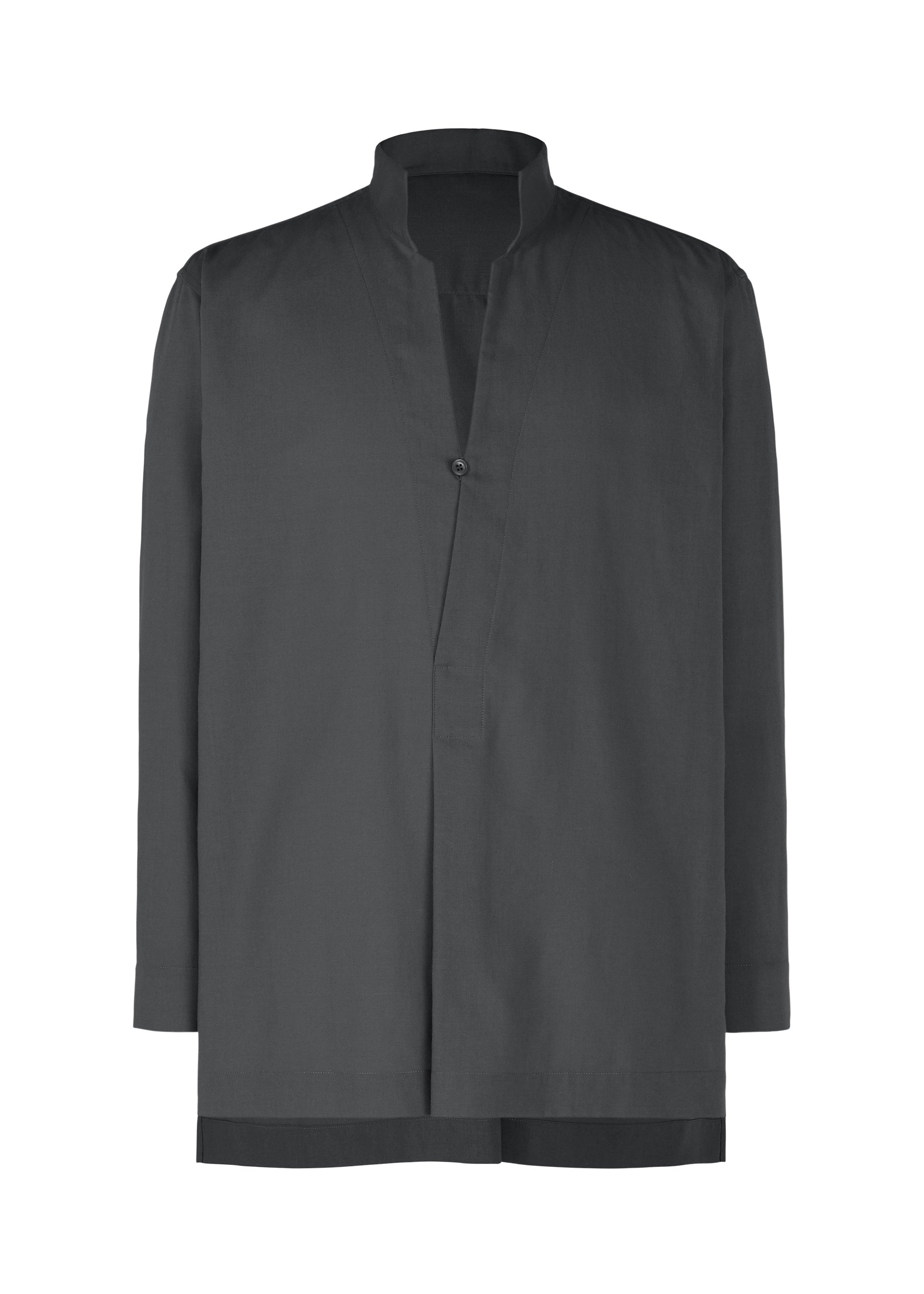 A product shot of the Homme Plisse Issey Miyake PL RAMIE SHIRT shirt in charcoal (14), recurring_style.