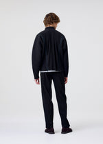 A model wears the HOMME PLISSÉ ISSEY MIYAKE MULTI-FASTENED multi-fastened-blouson-lucca-storico-blue.