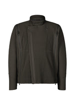 A product shot of the HOMME PLISSÉ ISSEY MIYAKE MULTI-FASTENED blouson in pizza scorch brown.