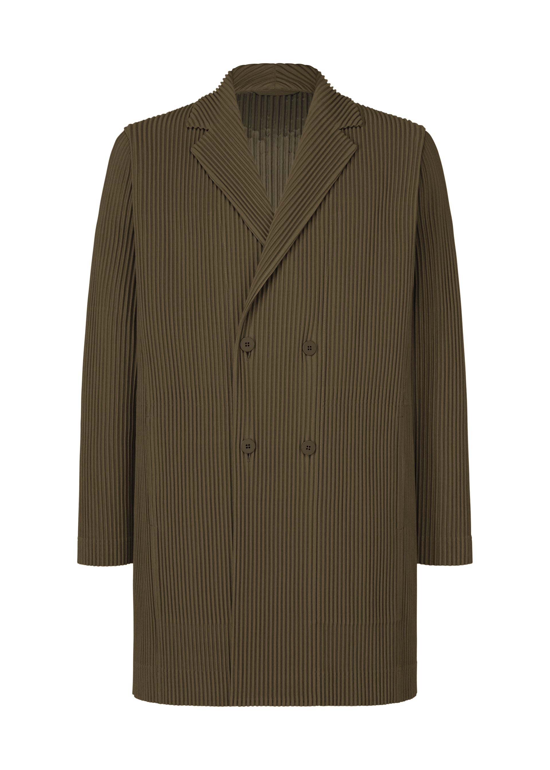 A product shot of the HOMME PLISSÉ ISSEY MIYAKE TAILORED PLEATS 3 jacket in genova metal ocher.