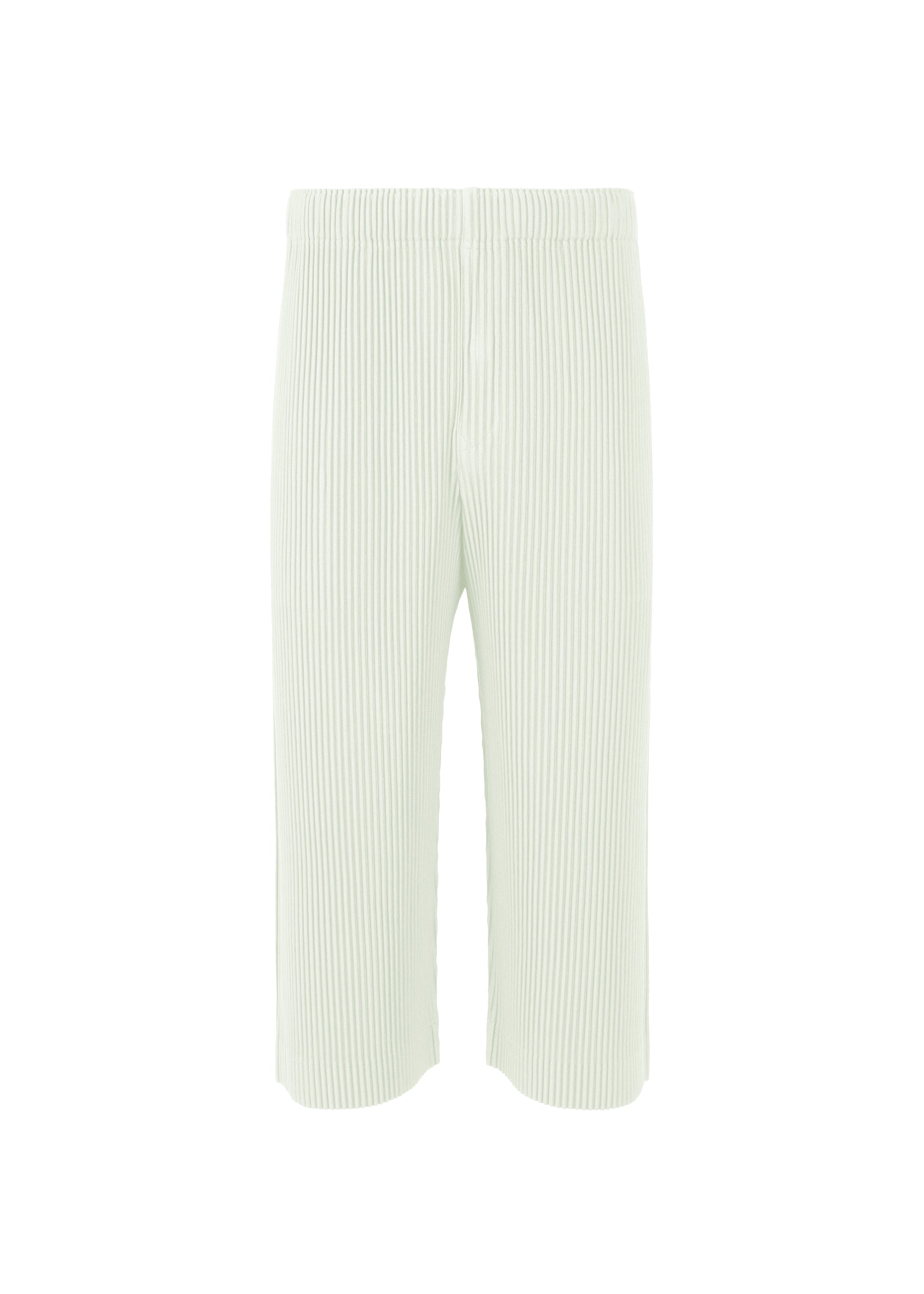 A product shot of the Homme Plisse Issey Miyake MONTHLY COLORS MAY trousers in duomo green (60), recurring_style.