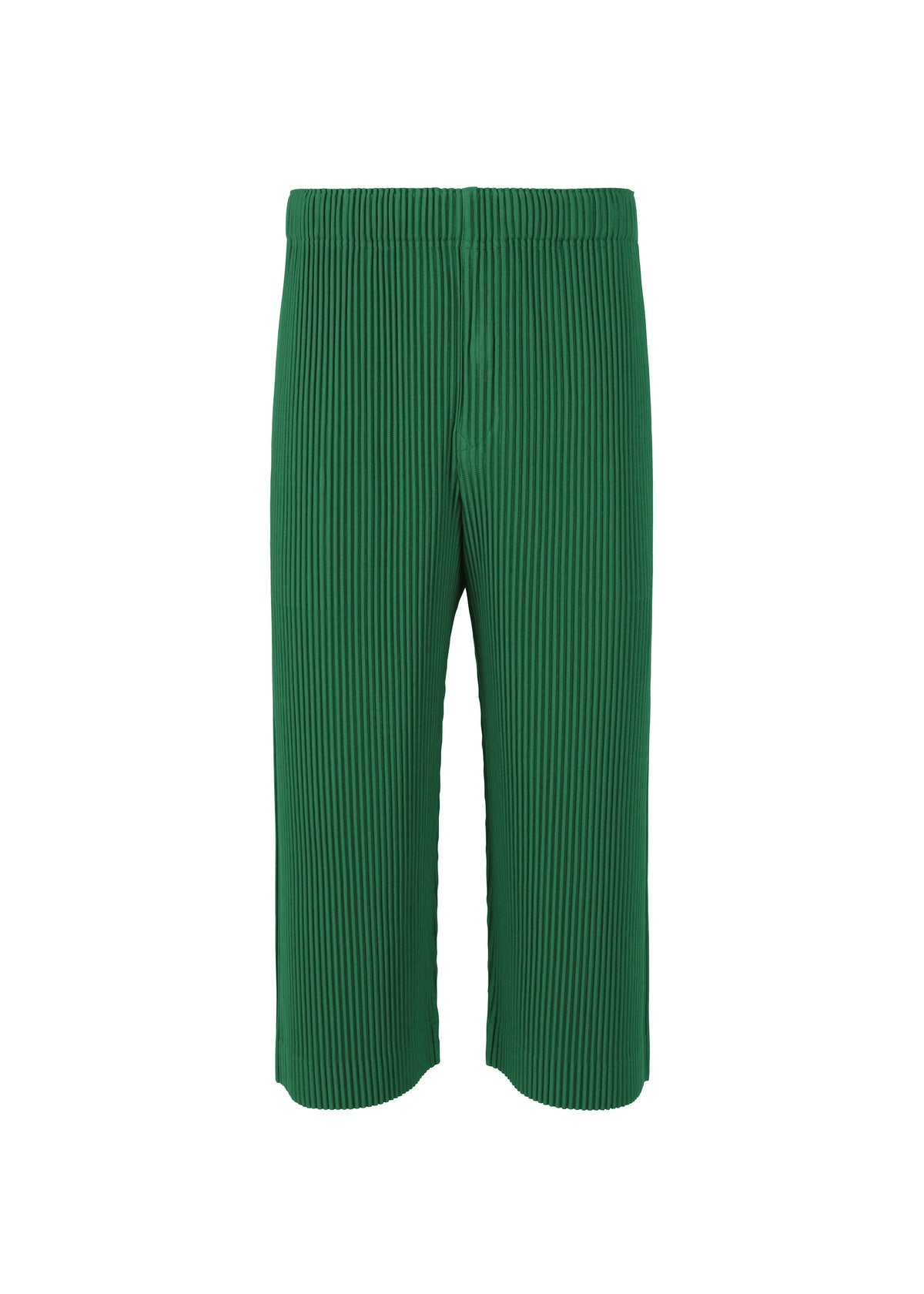 A product shot of the Homme Plisse Issey Miyake MONTHLY COLORS MAY trousers in pf fence green (67), recurring_style.