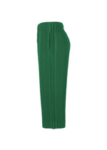 A detail shot of the Homme Plisse Issey Miyake MONTHLY COLORS MAY trousers.