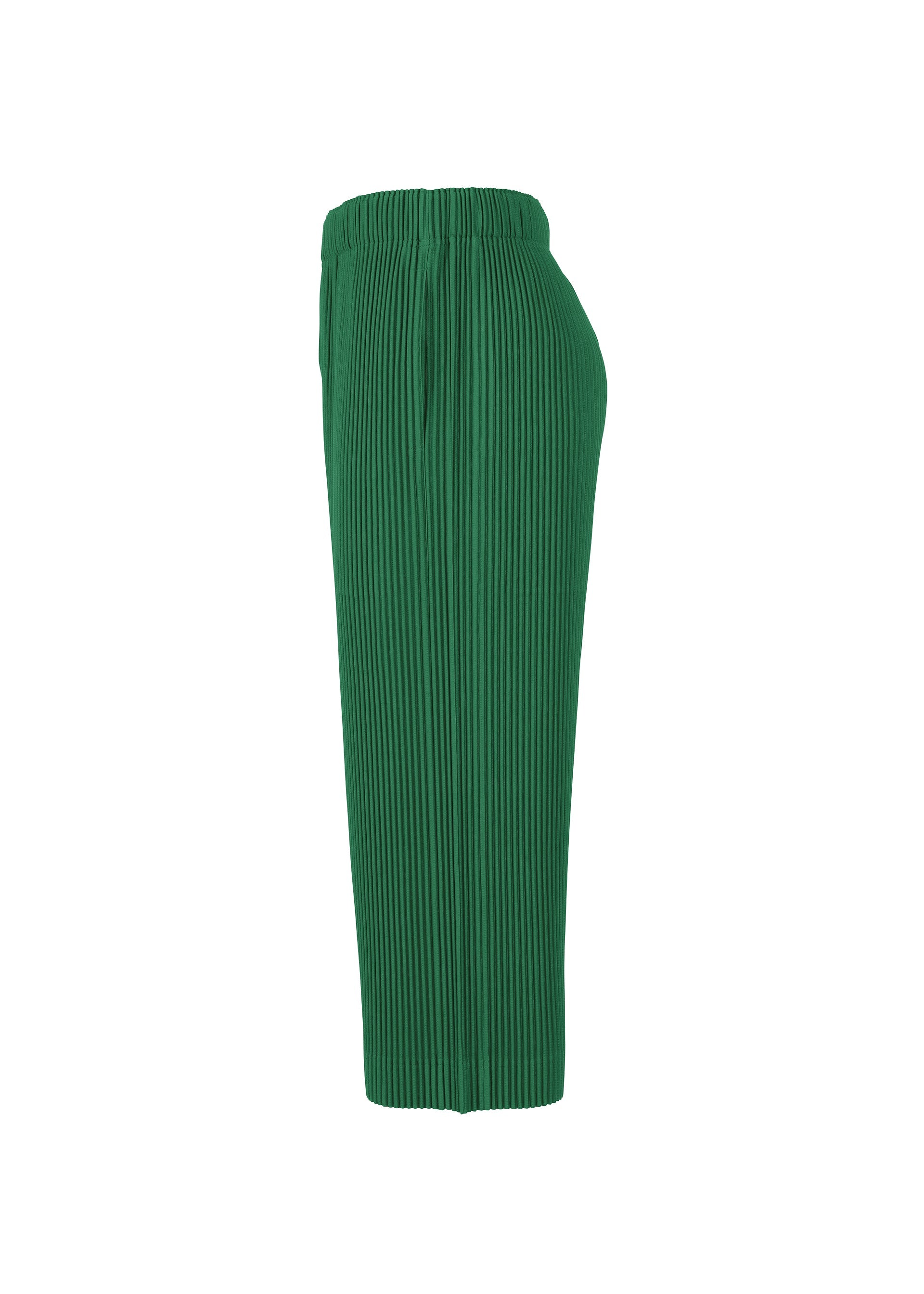 A detail shot of the Homme Plisse Issey Miyake MONTHLY COLORS MAY trousers.