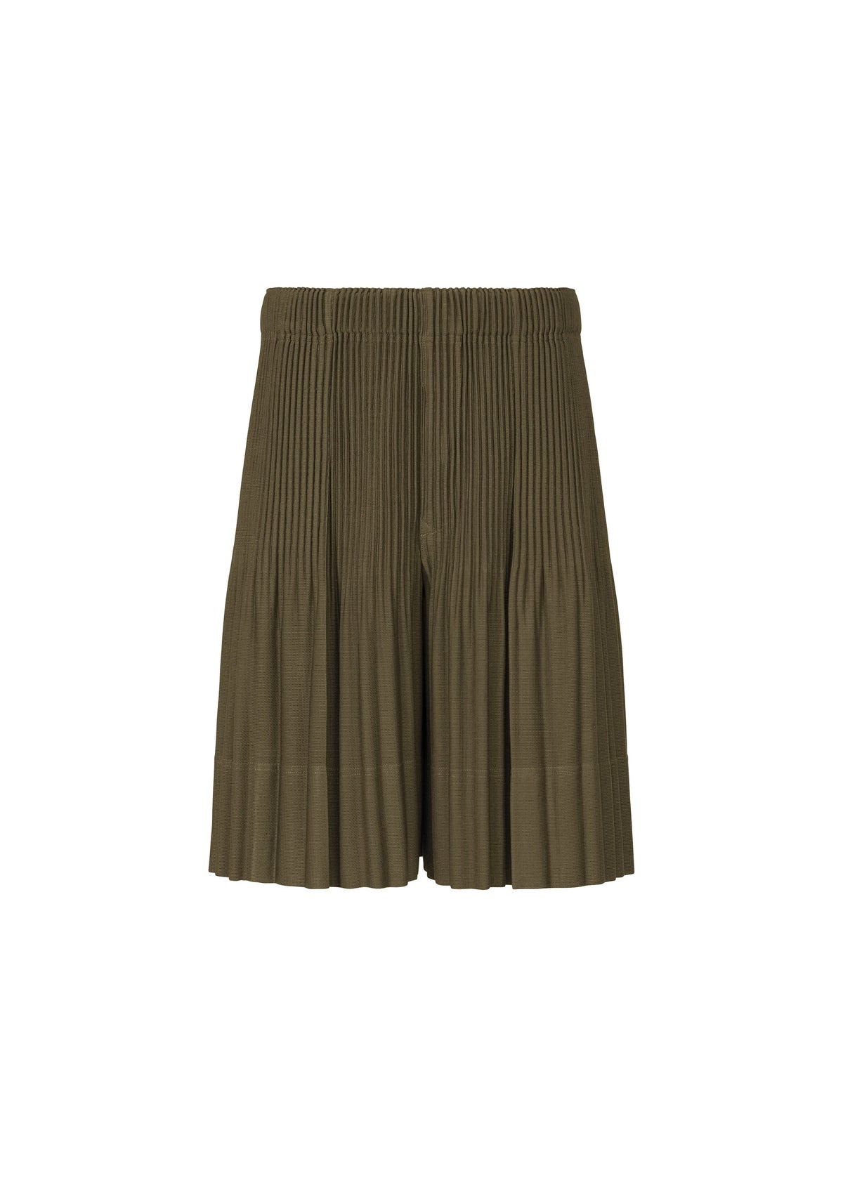 A product shot of the HOMME PLISSÉ ISSEY MIYAKE MONTHLY COLORS : JUNE trousers in genova metal ocher.