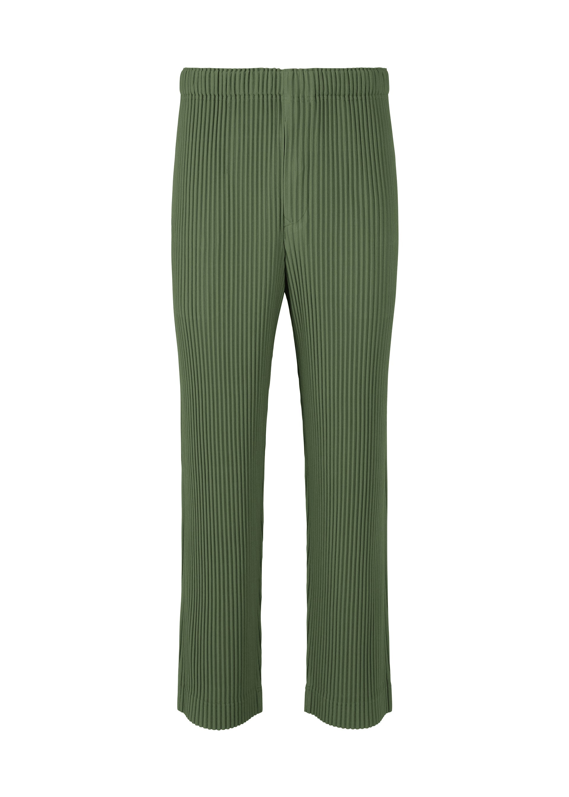 A product shot of the Homme Plisse Issey Miyake COLOR PLEATS 2 trousers in duomo door green (69), recurring_style.