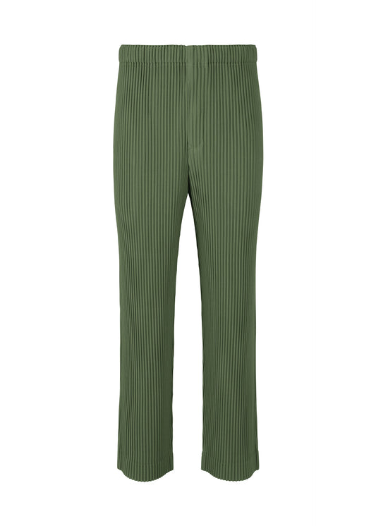 A product shot of the Homme Plisse Issey Miyake COLOR PLEATS 2 trousers in duomo door green (69), recurring_style.