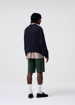 A model wears the Homme Plisse Issey Miyake COLOR PLEATS 2 trousers.