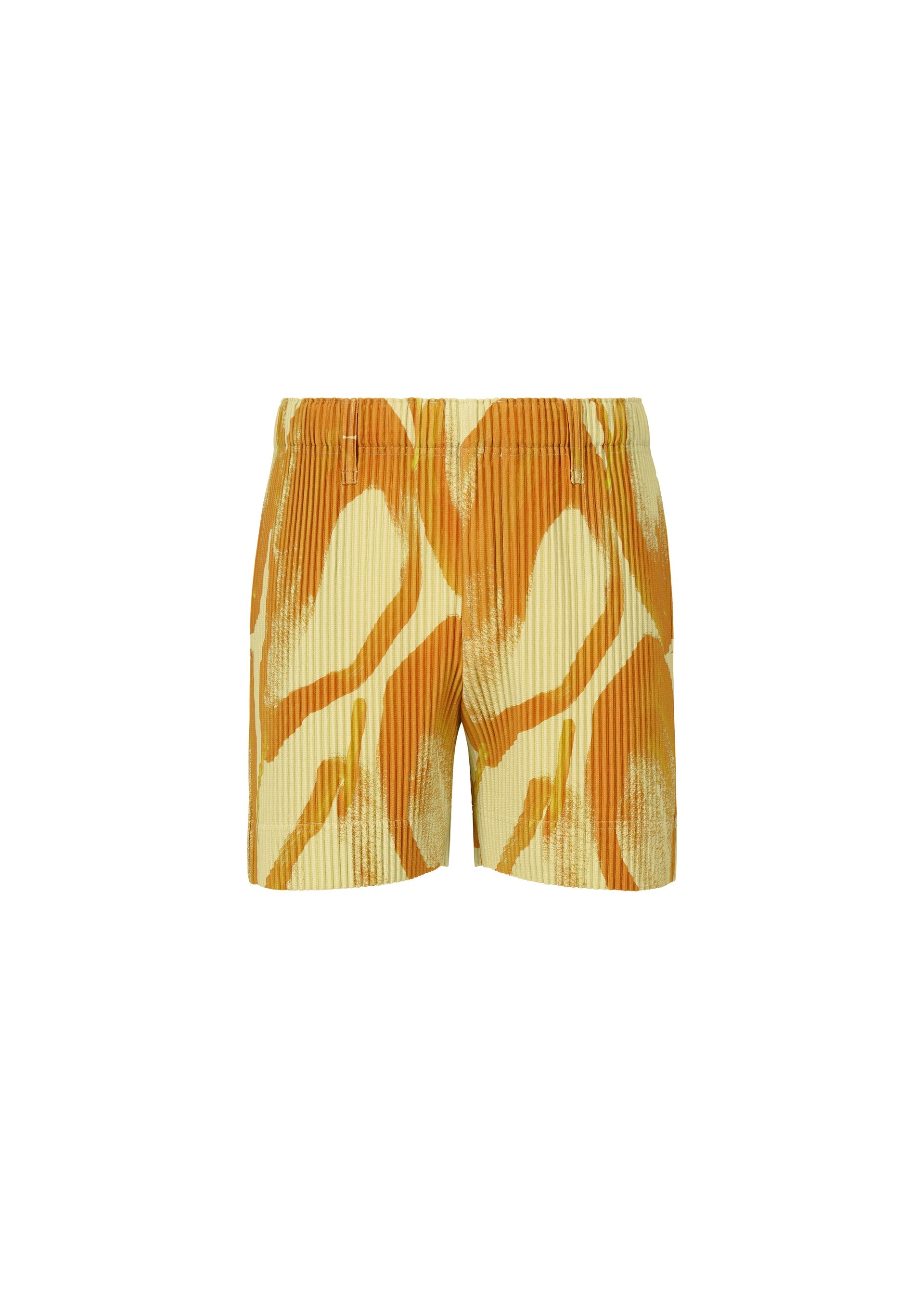 A product shot of the Homme Plisse Issey Miyake FRUITS VEGETABLES trousers in yellow (52), recurring_style.