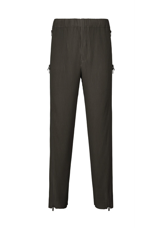 A product shot of the HOMME PLISSÉ ISSEY MIYAKE MULTI-FASTENED trousers in pizza scorch brown.
