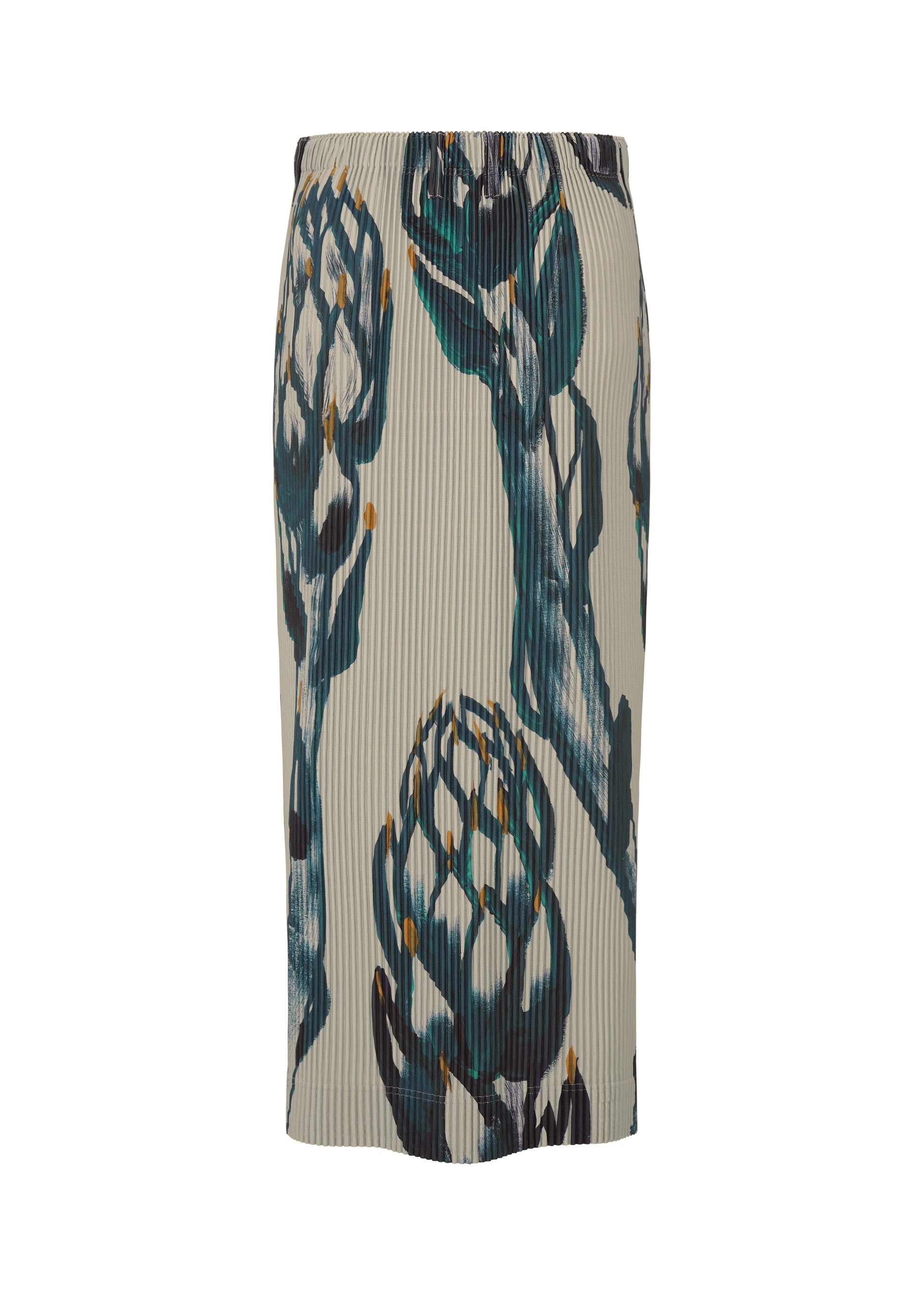 A detail shot of the Homme Plisse Issey Miyake FRUITS VEGETABLES skirt.