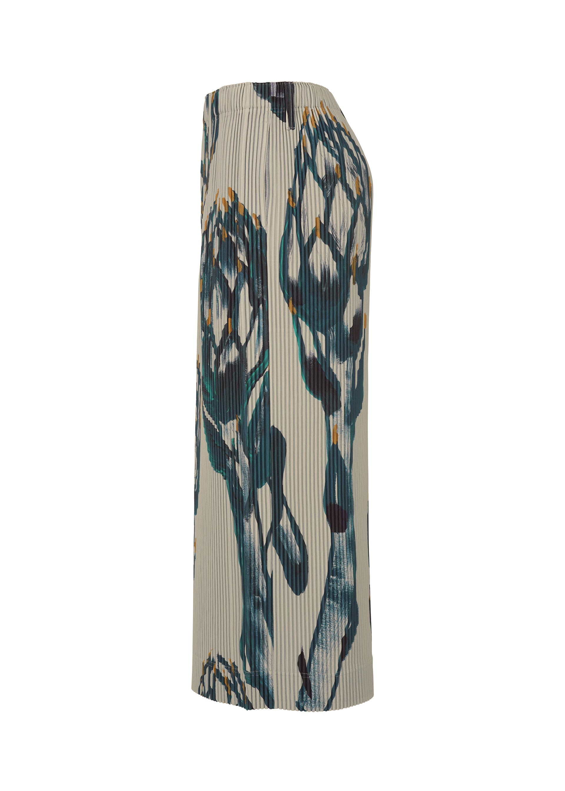 A detail shot of the Homme Plisse Issey Miyake FRUITS VEGETABLES skirt.