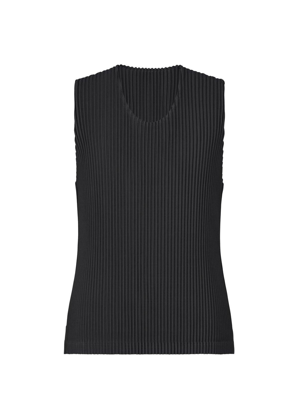 A product shot of the HOMME PLISSÉ ISSEY MIYAKE MONTHLY COLORS : JUNE t-shirt in black.
