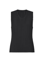 A product shot of the HOMME PLISSÉ ISSEY MIYAKE MONTHLY COLORS : JUNE t-shirt in black.