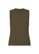 A product shot of the HOMME PLISSÉ ISSEY MIYAKE MONTHLY COLORS : JUNE t-shirt in genova metal ocher.