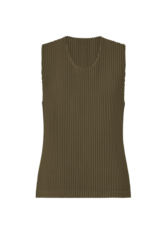 A product shot of the HOMME PLISSÉ ISSEY MIYAKE MONTHLY COLORS : JUNE t-shirt in genova metal ocher.