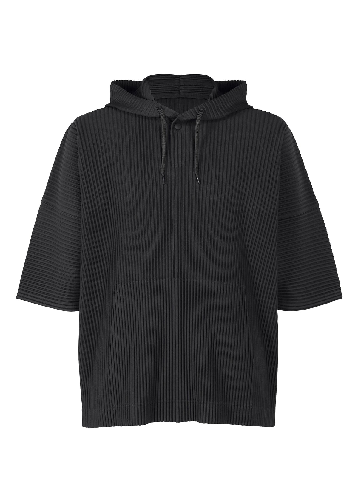 A product shot of the HOMME PLISSÉ ISSEY MIYAKE MONTHLY COLORS : JUNE t-shirt in black.