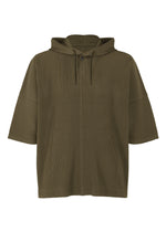 A product shot of the HOMME PLISSÉ ISSEY MIYAKE MONTHLY COLORS : JUNE t-shirt in genova metal ocher.