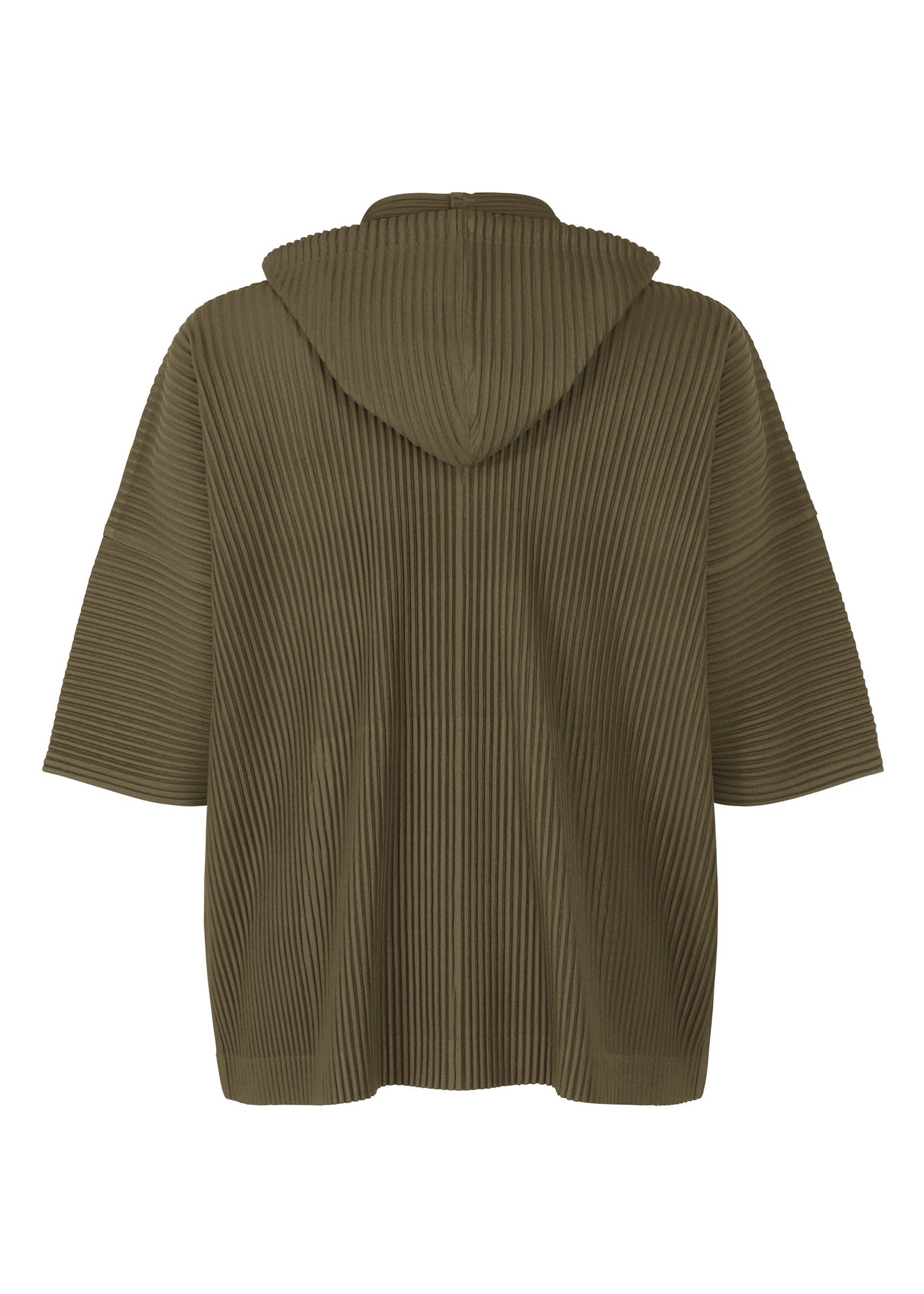 A detail shot of the HOMME PLISSÉ ISSEY MIYAKE MONTHLY COLORS : JUNE t-shirt.