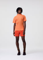 A model wears the HOMME PLISSÉ ISSEY MIYAKE AGAVE MESH agave-mesh-t-shirt-black-1.