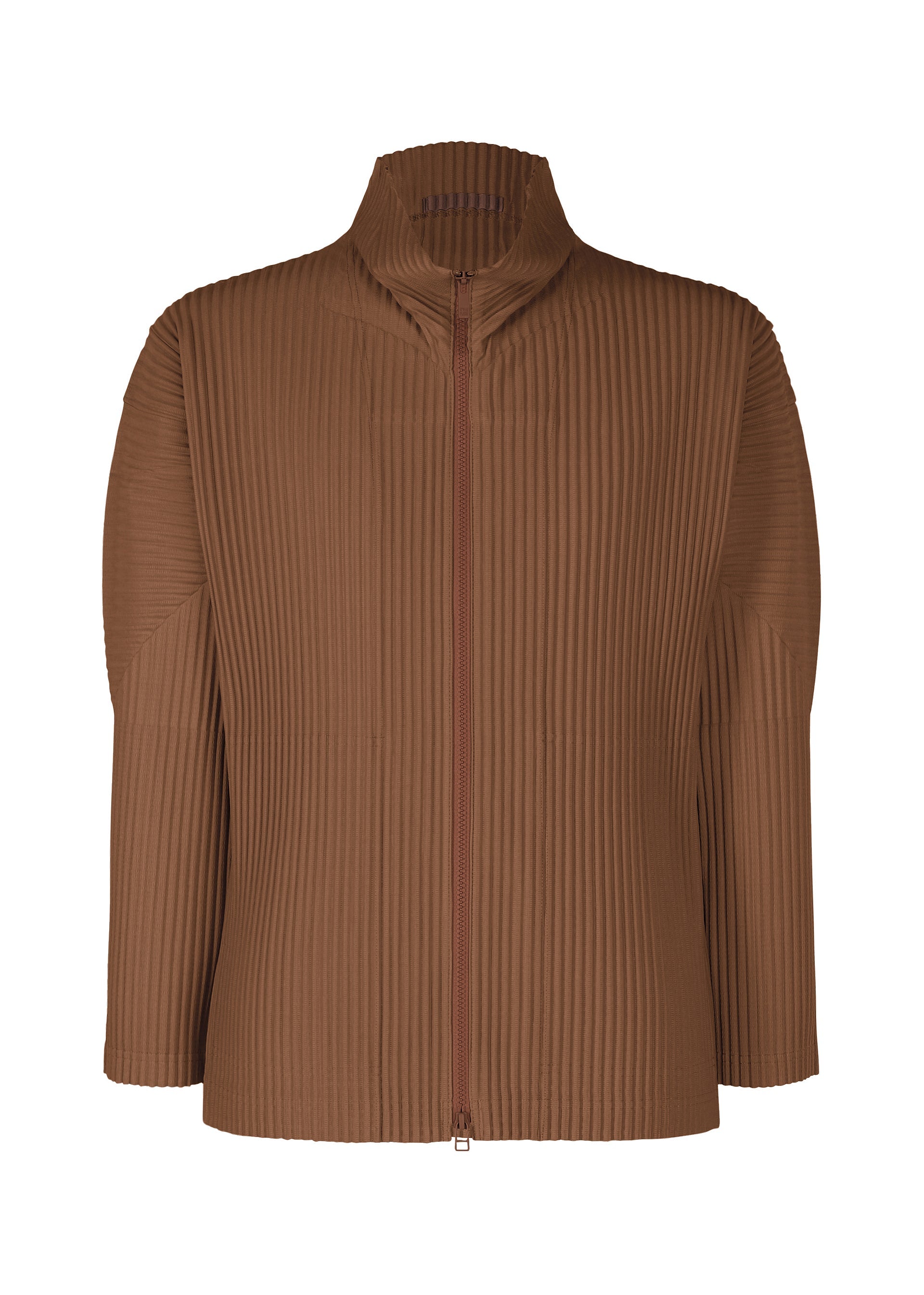 A product shot of the Homme Plisse Issey Miyake COLOR PLEATS 2 blouson in brown (48), recurring_style.