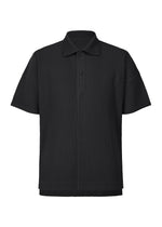 A product shot of the HOMME PLISSÉ ISSEY MIYAKE MONTHLY COLORS : JUNE polo shirt in black.