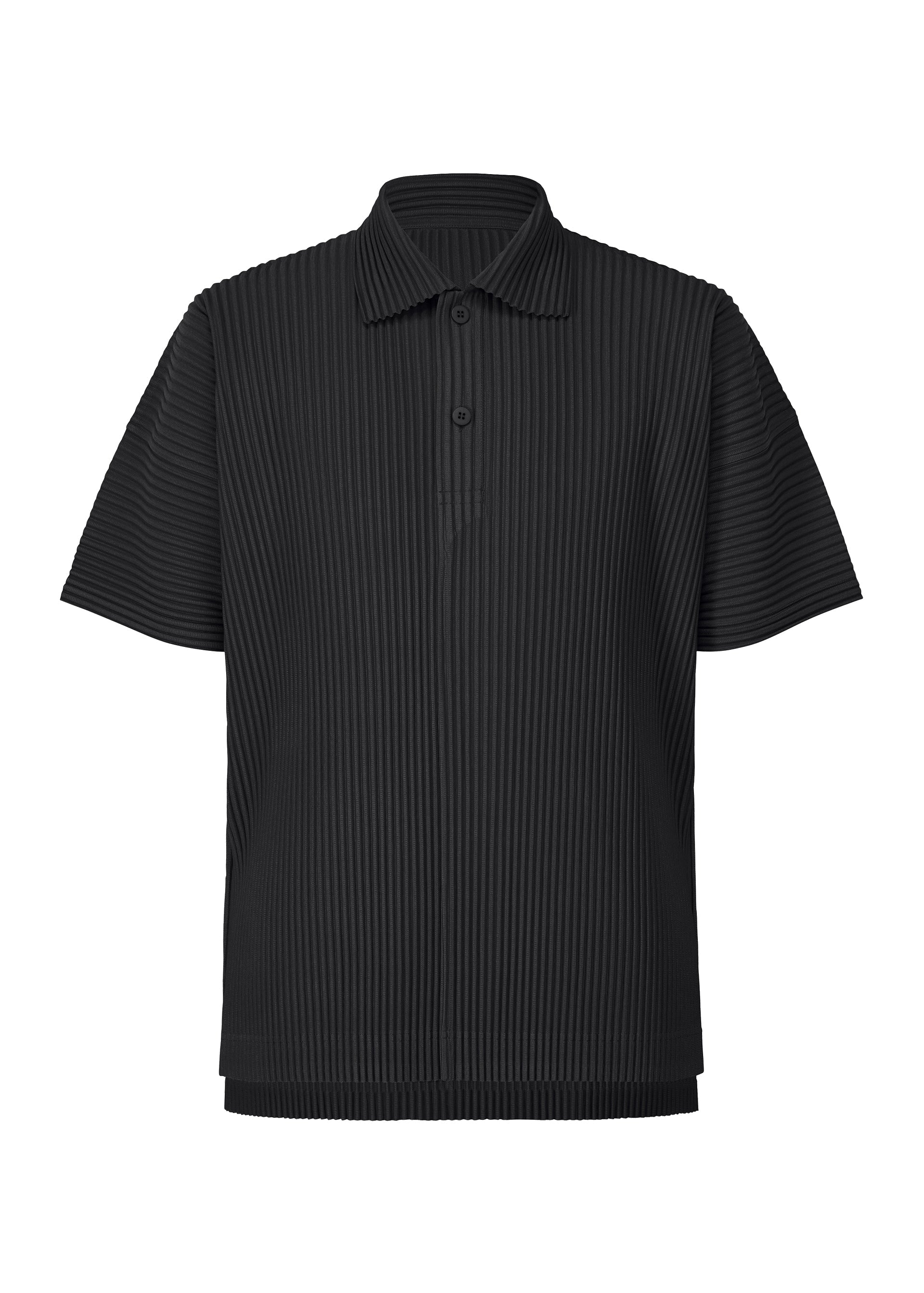 A product shot of the HOMME PLISSÉ ISSEY MIYAKE MONTHLY COLORS : JUNE polo shirt in black.