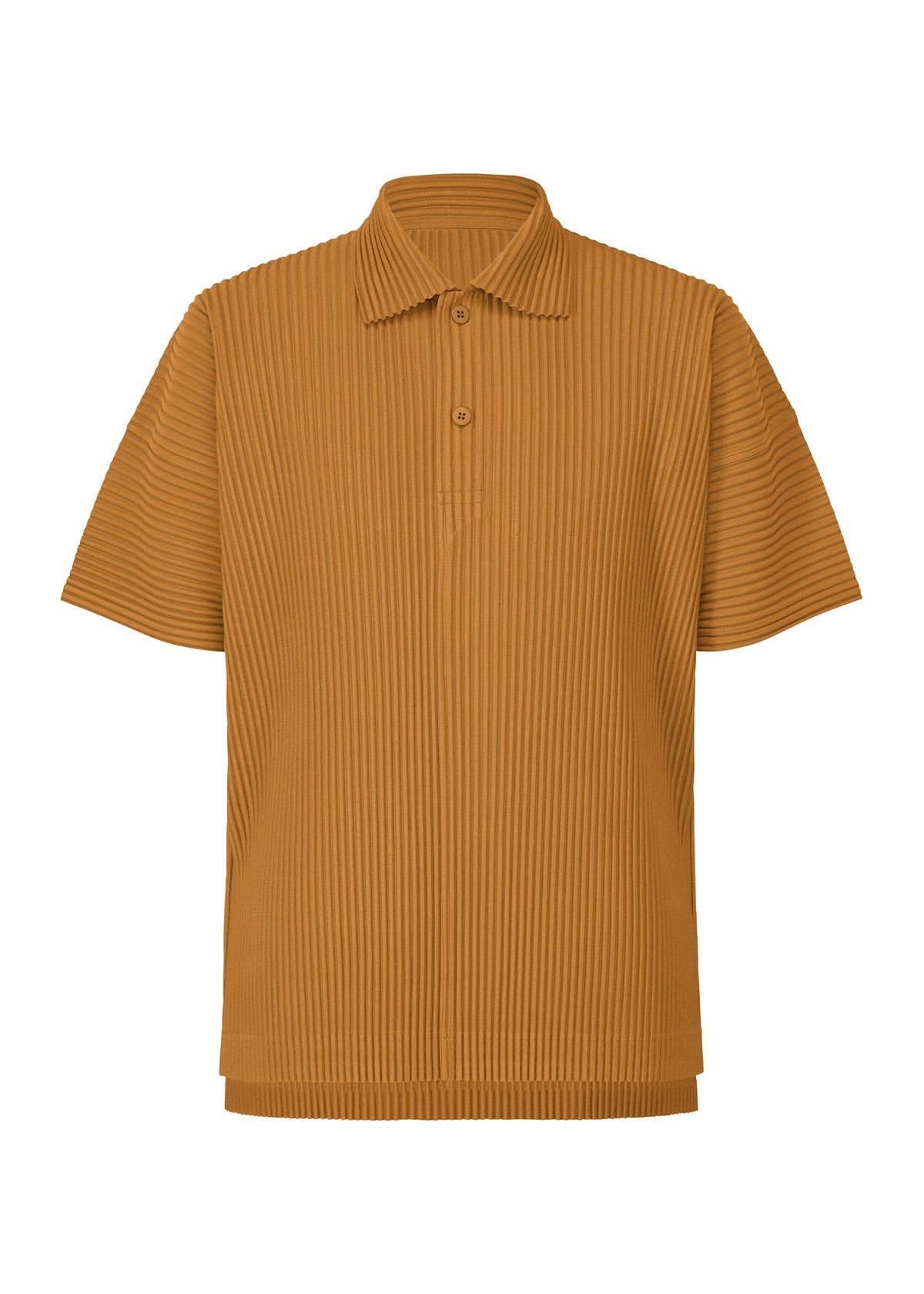 A product shot of the HOMME PLISSÉ ISSEY MIYAKE MONTHLY COLORS : JUNE polo shirt in venice boat brown.