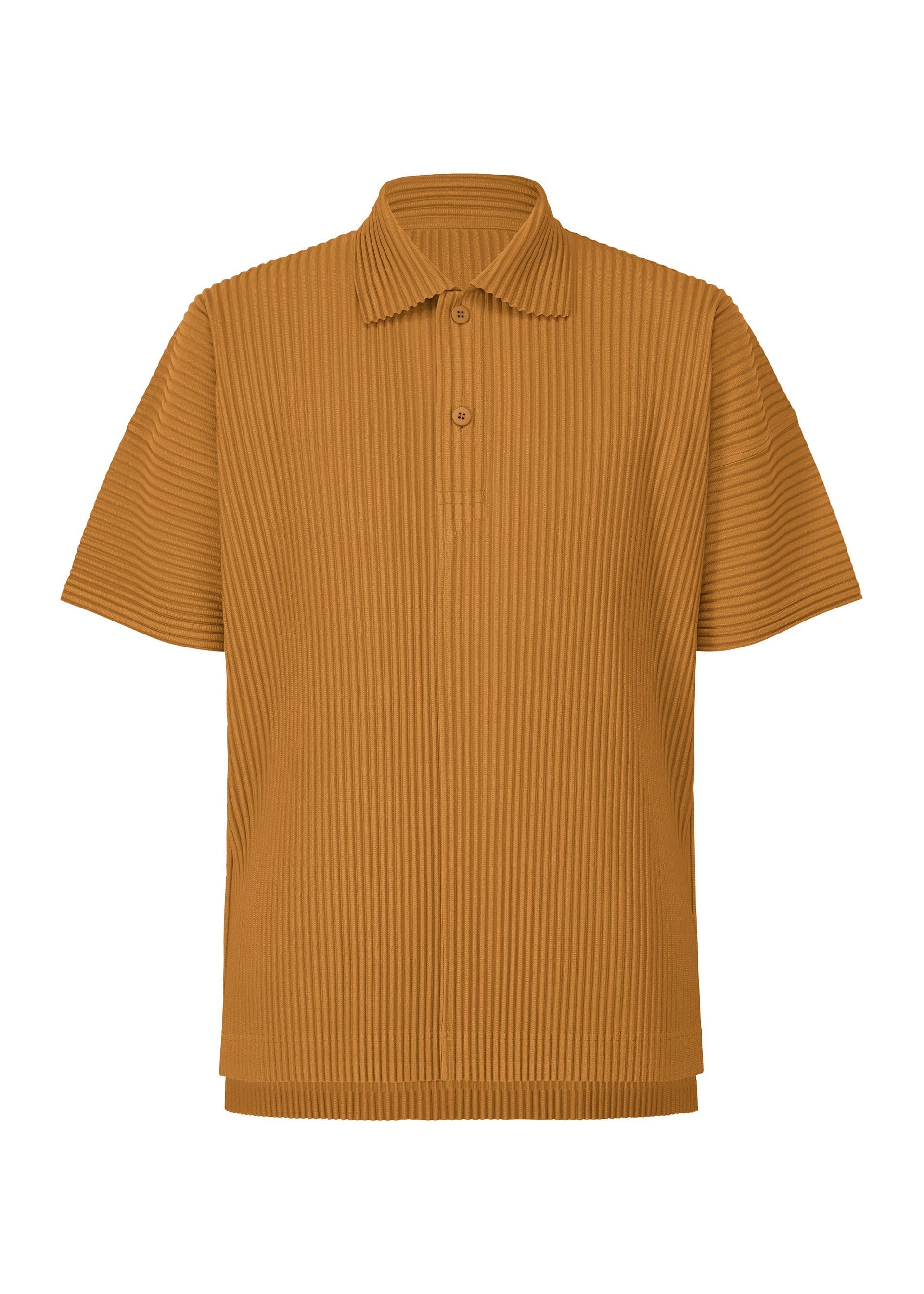 A product shot of the HOMME PLISSÉ ISSEY MIYAKE MONTHLY COLORS : JUNE polo shirt in venice boat brown.