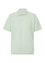 A product shot of the HOMME PLISSÉ ISSEY MIYAKE MONTHLY COLORS : JUNE polo shirt in boboli moss ash.