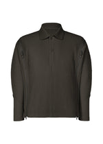 A product shot of the HOMME PLISSÉ ISSEY MIYAKE MULTI-FASTENED polo shirt in pizza scorch brown.