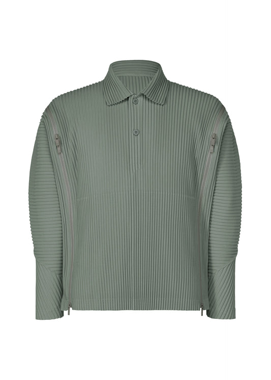 A product shot of the HOMME PLISSÉ ISSEY MIYAKE MULTI-FASTENED polo shirt in lucca storico blue.