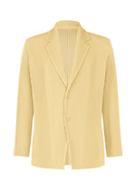 A product shot of the HOMME PLISSÉ ISSEY MIYAKE KERSEY PLEATS jacket in cream yellow.