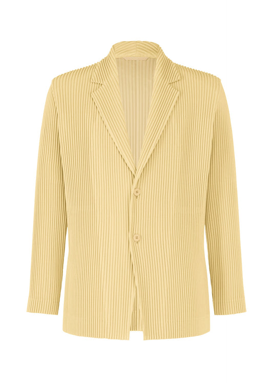 A product shot of the HOMME PLISSÉ ISSEY MIYAKE KERSEY PLEATS jacket in cream yellow.