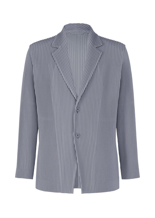 A product shot of the HOMME PLISSÉ ISSEY MIYAKE KERSEY PLEATS jacket in blue gray.