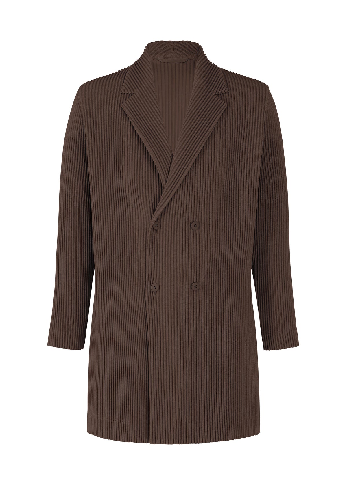 A product shot of the HOMME PLISSÉ ISSEY MIYAKE KERSEY PLEATS jacket in brown.