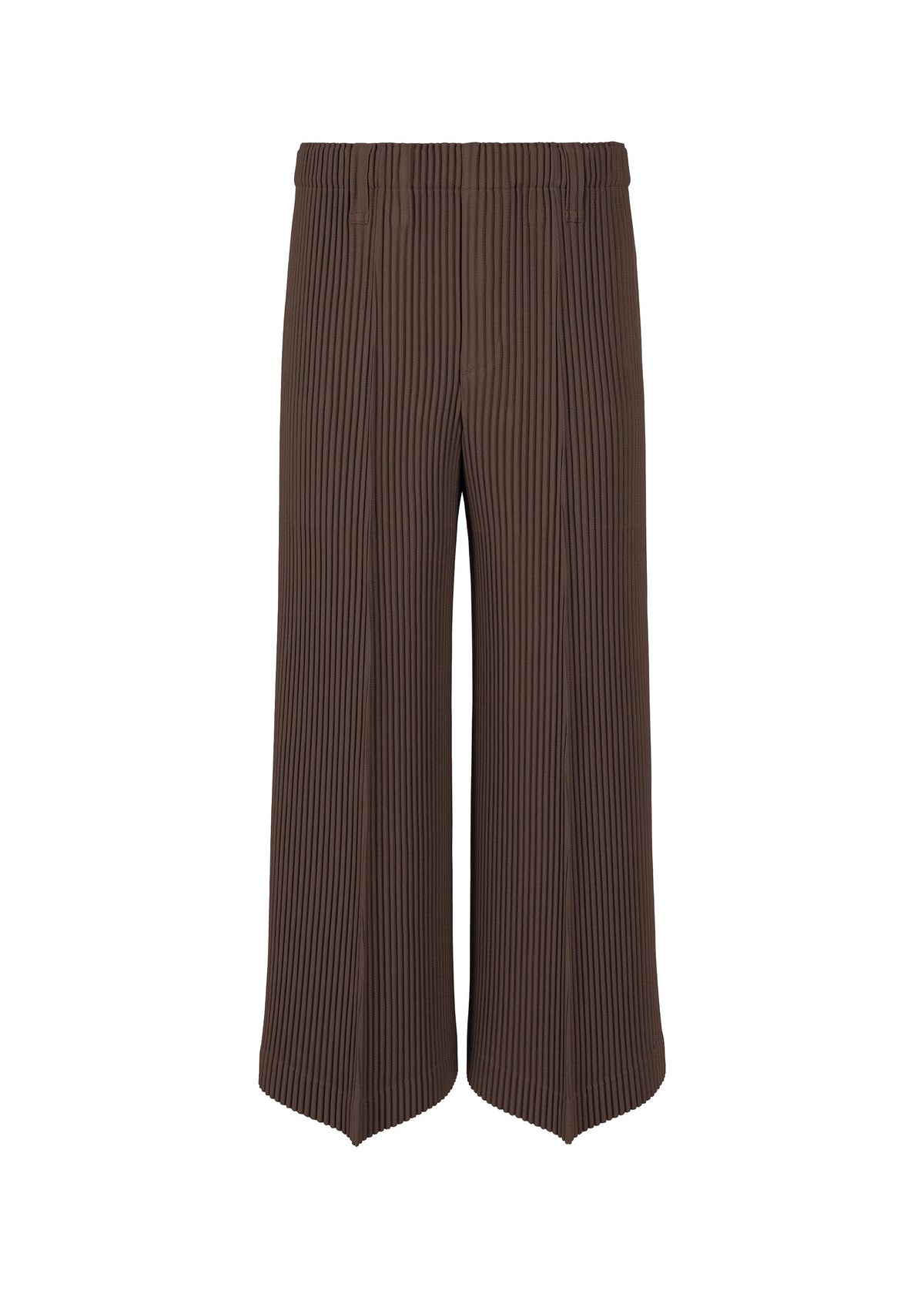 A product shot of the HOMME PLISSÉ ISSEY MIYAKE KERSEY PLEATS trousers in brown.