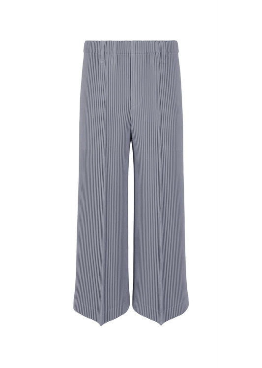 A product shot of the HOMME PLISSÉ ISSEY MIYAKE KERSEY PLEATS trousers in blue gray.