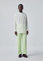 A model wears the HOMME PLISSÉ ISSEY MIYAKE EDGE SHIRT edge-shirt-shirt-white-2-fw26.