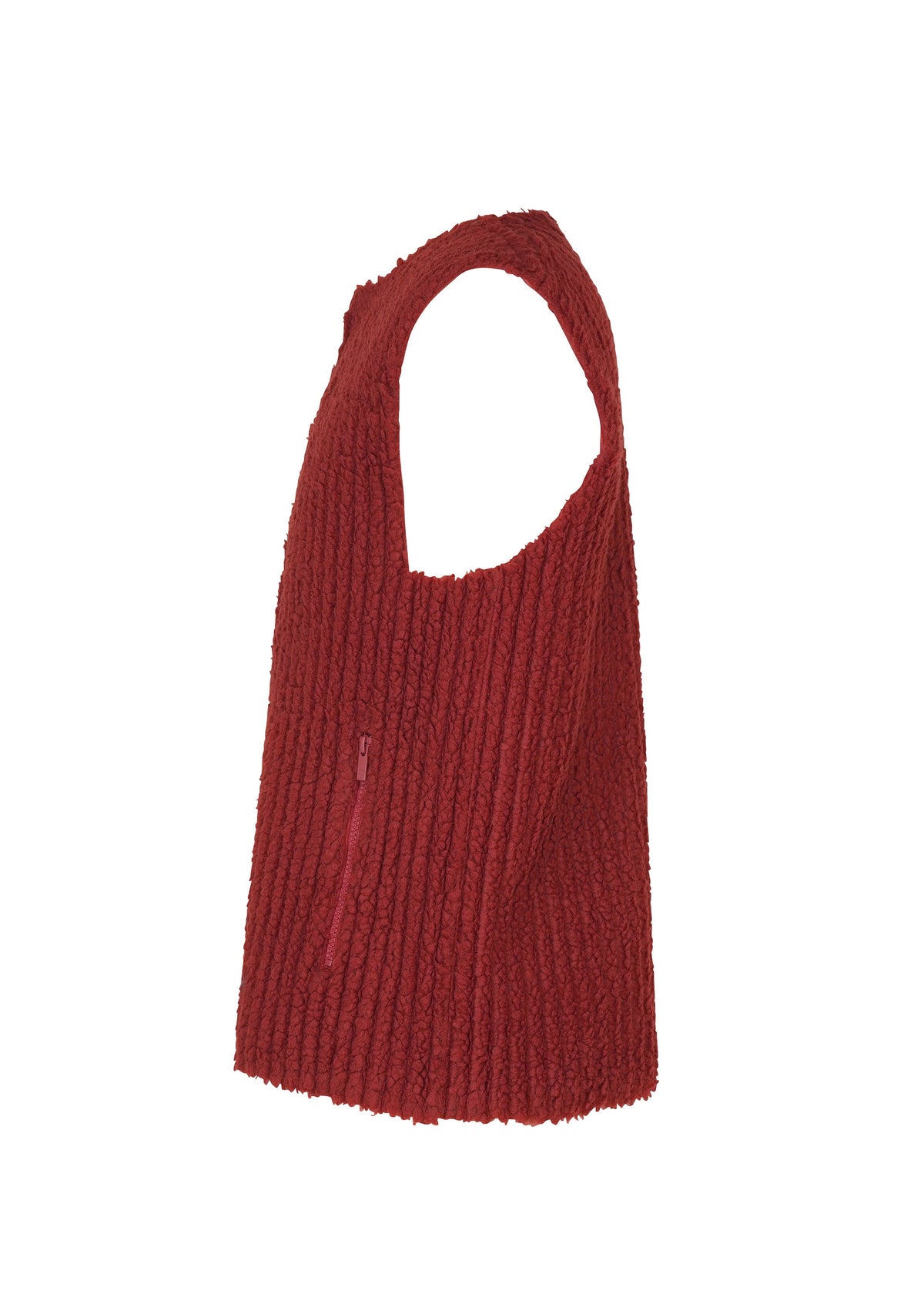 A detail shot of the HOMME PLISSÉ ISSEY MIYAKE FLEECE PLEATS vest.