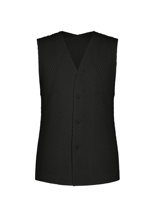 A product shot of the HOMME PLISSÉ ISSEY MIYAKE SLASH vest in black.